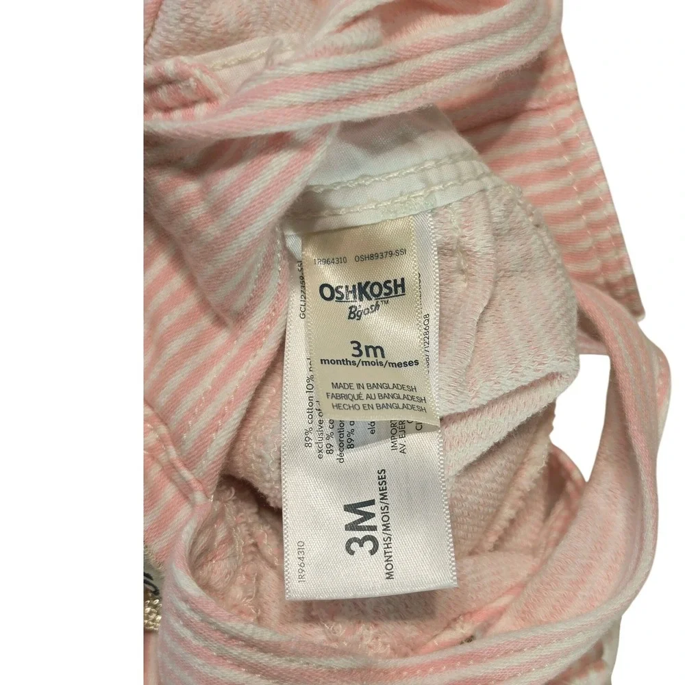 OshKosh Bgosh Baby Girls Pink‎ White Striped Hickory Overalls 3M Glitter Belt